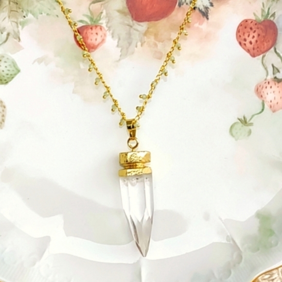 Boho Clear Crystal 22KGP Spike Necklace - Picture 15 of 15